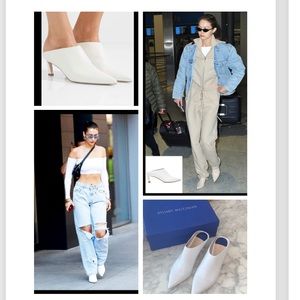 Stuart Weitzman White Mules with kitten heel